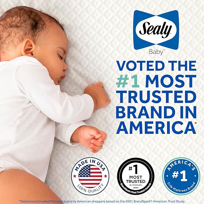 Sealy Baby Refresh Breathable 2 Stage Waterproof Crib Mattress Plus Toddler Bed Fit, Removable Knit Cover, GREENGUARD Gold Certified, Safety & Quality Tested, Made in USA, 52X28 -White