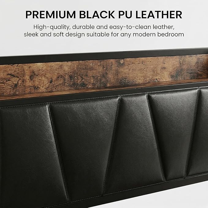 LIKIMIO Twin Bed Frame, Storage Headboard with Charging Station, Solid and Stable, Noise Free, No Box Spring Needed, Easy Assembly (Vintage and Black)