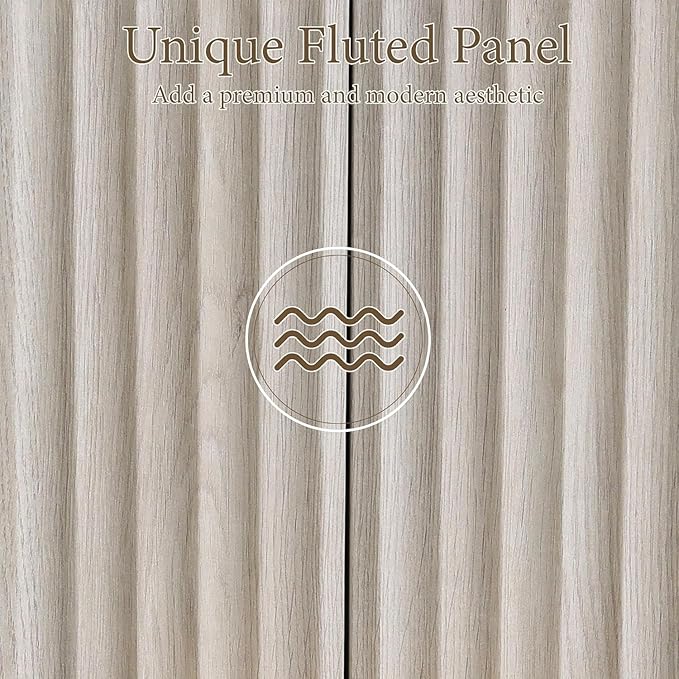 Brafab 67" Fluted Armoire Wardrobe Closet with Drawers and Doors, Wooden Wardrobe Cabinet with Adjustable Shelves, Modern Storage for Clothes, Coats for Bedroom,White Oak (1 pcs)