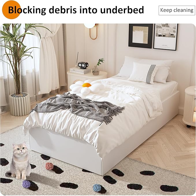 Maenizi Twin Bed Frame with White Fabric Cover 14 Inch, Heavy Duty Metal Bed Frame Twin, No Box Spring Needed, Support Up to 2500 lbs, Easy Assembly, Noise Free, Black
