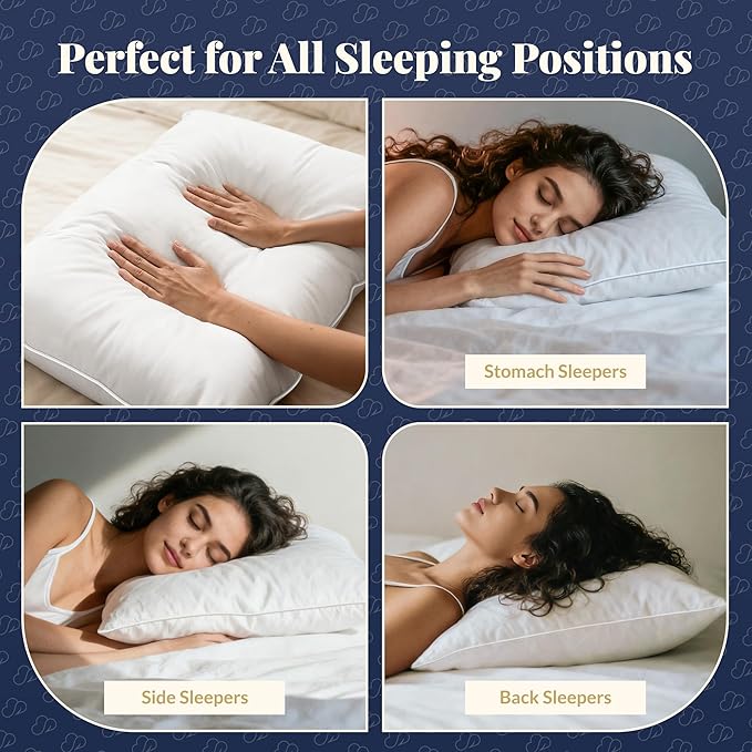 White Goose Down Pillow - Luxury Hotel Bed Pillow with 100% Natural 1000+ Fill Power Goose Feather Down Pillow for Sleeping, 700TC Cotton Shell, Standard Size- Medium, 1 Pack