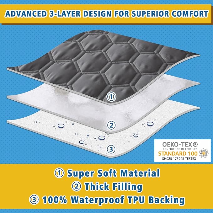 Waterproof Mattress Pad Twin XL Size, Breathable Mattress Protector with 6-16” Deep Pocket, Gray