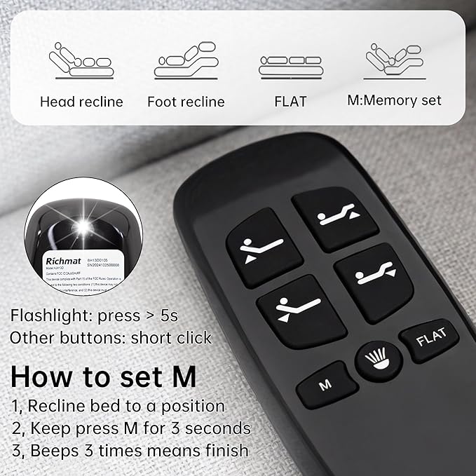 Richmat Adjustable Bed Control Box HJC25 Replacement with Wireless Remote, Head and Foot Recline Only
