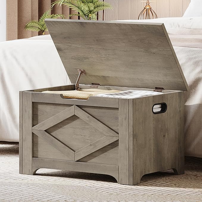 GarveeHome 23.6 in Storage Chest, Wooden Storage Bench with Safety Hinge, Easy Assembly, Large Shoe Bench for Entryway, Living Room, Bedroom