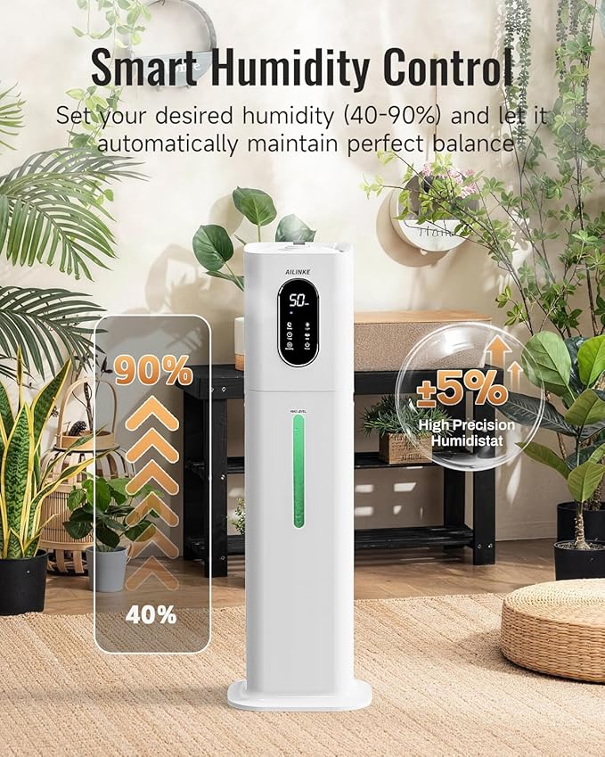 Humidifiers for Bedroom, 2.1Gal/8L Cool Mist Humidifier Large Room 500 sq ft, Humidifiers for Home with Essential Oil Diffuser, Light/Top Fill/Quiet Humidifier for Baby Nursery Office Plants, White