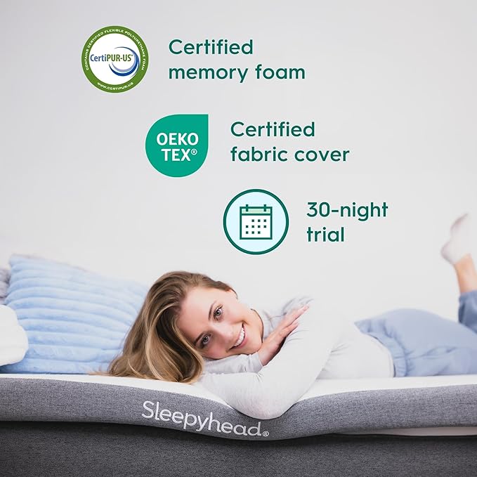 Sleepyhead Full XL 3 Inch Mattress Topper for College Dorm Beds, Cooling Gel Memory Foam, Pressure-Relieving Comfort, Removable Washable Cover, CertiPUR-US® Certified (XL Full 3")