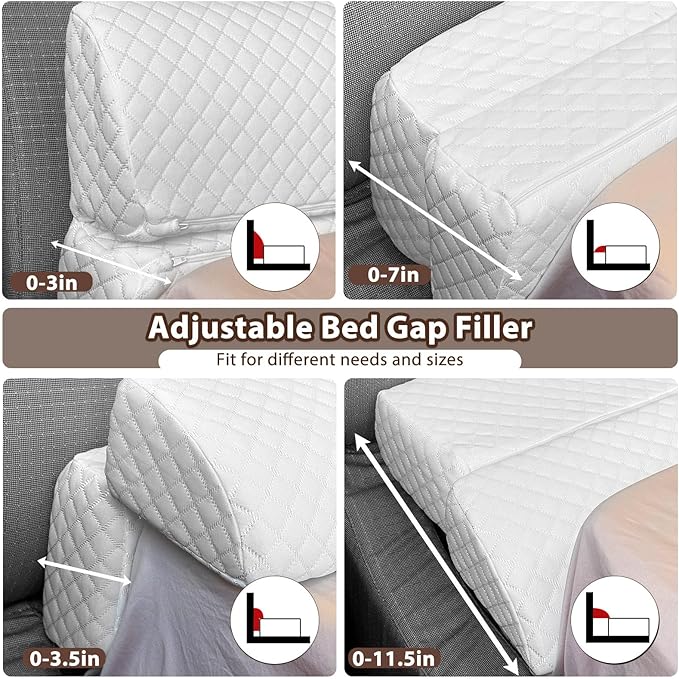4 Modes Queen Size Pillow Wedge for Headboard Gap, Foldable Bed Wedge Pillow, Bed Gap Filler Fill The Gap (0-7"), Mattress Gap Filler Long Pillow Between Headboard and Mattress - White