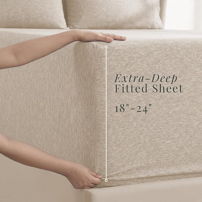 Hearth & Harbor Bed Sheets, Luxury Soft 6 Piece Bed Sheet Set Extra Deep Pocket Fitted Sheets Fits Mattress up to 21", Double Brushed Bedding Sheets & Pillowcases,
