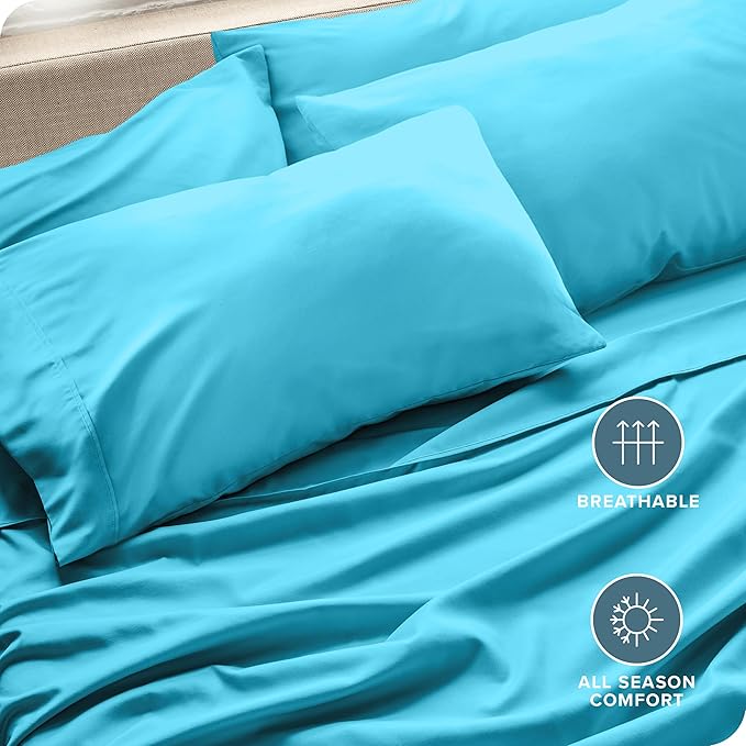 Bare Home Microfiber Bulk Pillow Cases - Standard/Queen Size Set of 4 - Cooling Pillowcases - Double Brushed - Aqua Pillowcases 4 Pack - Easy Care (Standard - 4 Pack, Aqua)