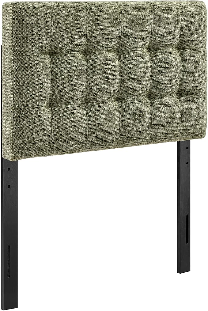 Modway Lily Twin Size Headboard with Biscuit Tufting in Leaf - Fabric Upholstery with Padded Design and 5 Height-Adjustable Mounts