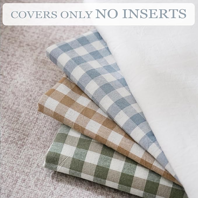 Blue White Plaid Ruffled Body Pillow Sham Washed Cotton Shabby Checkered Gingham Pillow Cover 20"x54"