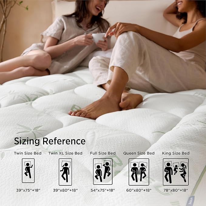 Bedsure Dual-Layer 5 Inch Memory Foam Mattress Topper Twin XL, 3 Inch Memory Foam + 2 Inch Viscose Made from Bamboo Mattress Topper Pad Cover, Flippable Memory Foam with Dual Comfort, White