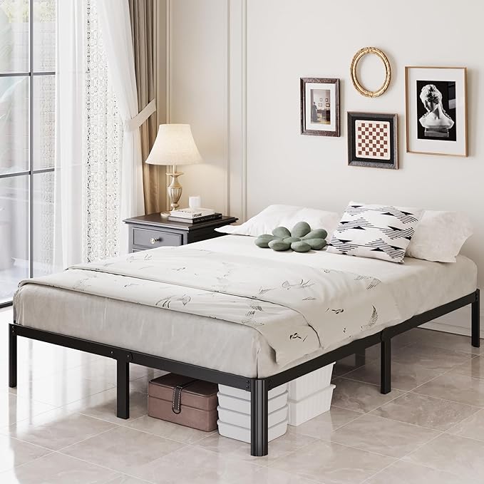 Lutown-Teen 10 Inch Full Size Bed Frame with Rounded Corner Legs, 2000 LBS Heavy Duty Metal Full Platform Bed Frame No Box Spring Needed, Noise Free, Easy Assembly, Black