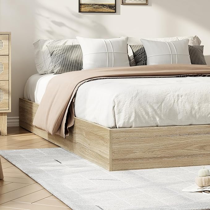 IDEALHOUSE Platform Bed Frame King Size,Wooden Slat Support,No Box Spring Needed, Easy Assembly, Natural