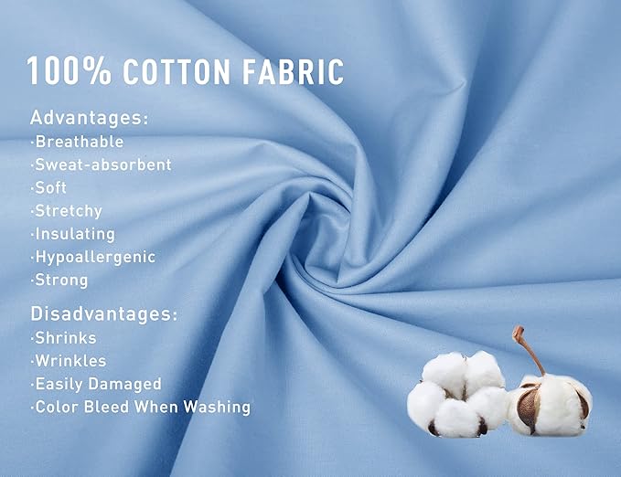 Sunflower Body Pillowcase 100% Cotton Long Pillow Cover/Case Envelope Closure 1 Pack, 20×54 inches Placid Blue, Soft and Breathable