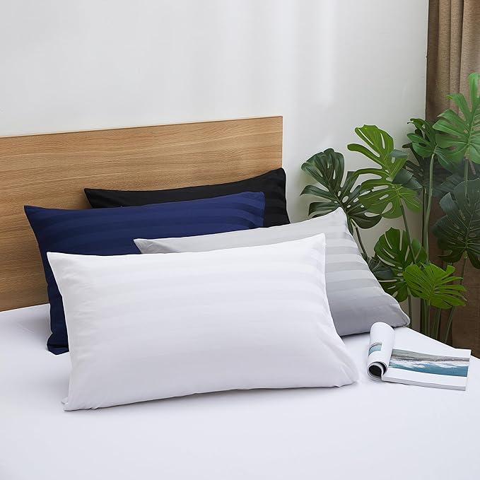 100% Cotton Classic Pillow Protectors with Invisible Zipper, 600 Thread Count Sateen Weave Soft and Breathable Pillow Cases, Protect Pillows from Dirt, Dust and Debris (Standard, 20"x26", Set of 2)