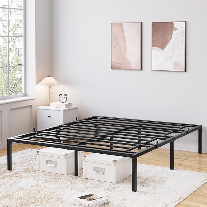 GarveeHome Full Size Bed Frame, 8 Inch Metal Platform Bed Frames with Heavy Duty Steel Slat Support, No Box Spring Needed, Noise Free,Anti-Sliding Slat,Easy Assembly, Under Bed Storage