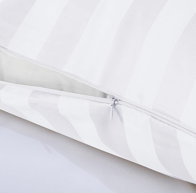 100% Egyptian Cotton Toddler Pillowcases Set of 2, 400 Thread Count Sateen Weave Small Pillow Protectors, Super Soft Breathable Zippered Pillow Covers 13x18 Inches (Stirpe White, Toddler)