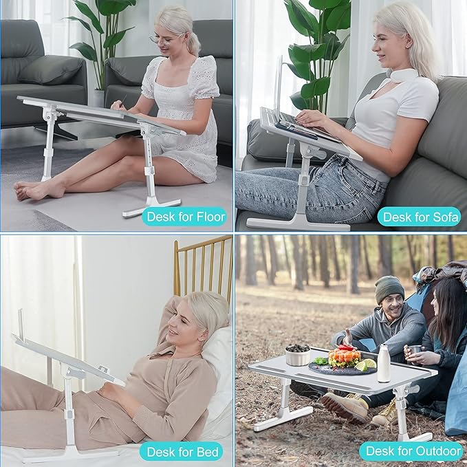KLEAR Laptop Bed Desk with Adjustable Heights and Angles, Upgraded-Sturdy Foldable Laptop Lap Desk for Bed/Sofa/Couch/Floor, Lap Tablet Desk (NO Drawer, Grey)