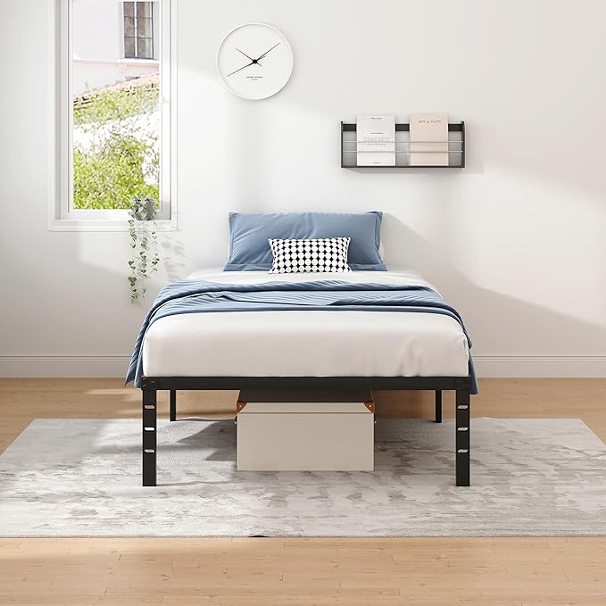 NEW JETO Metal Bed Frame,Twin Size Bed Frame with Storage Space,Heavy Duty Sturdy Mattress Foundation,Easy Assembly,No Box Spring Needed, Black,12 Inch,Twin