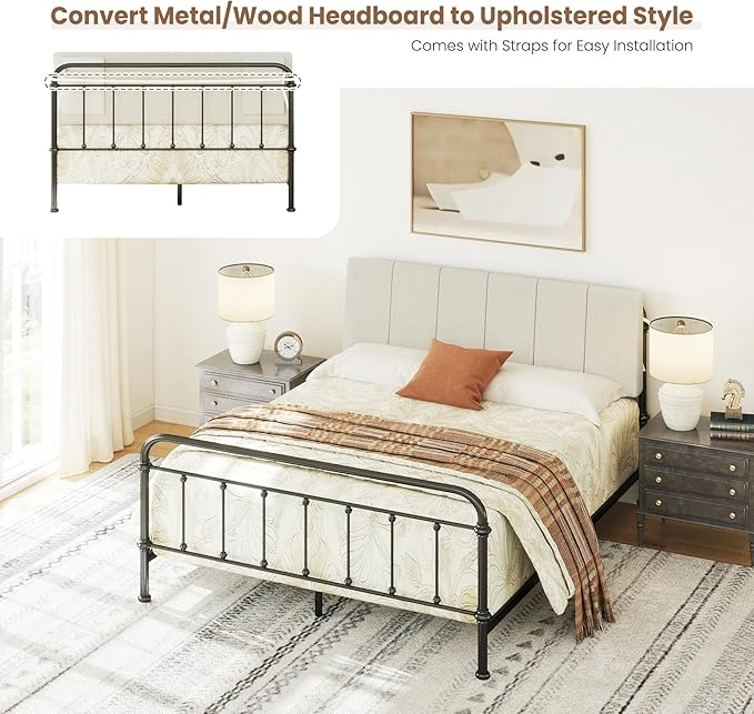 Queen Size Headboard Only-No Assembly, Upholstered Headboard Queen Size Linen Fabric Modern Style Headboards Extra-Thick, Beige