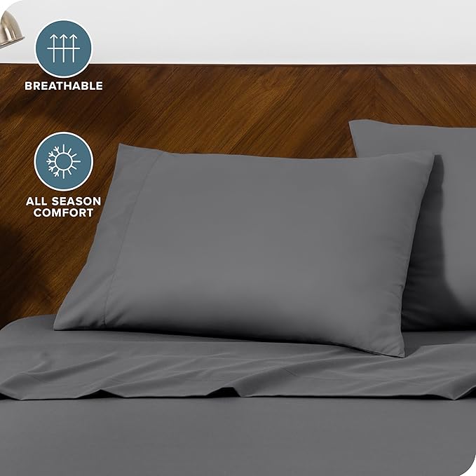 Bare Home Microfiber Pillow Cases - King 20x36 - Cooling Pillowcases - Double Brushed - Easy Care - Envelope Closure (King Pillowcase Set of 2, Grey)