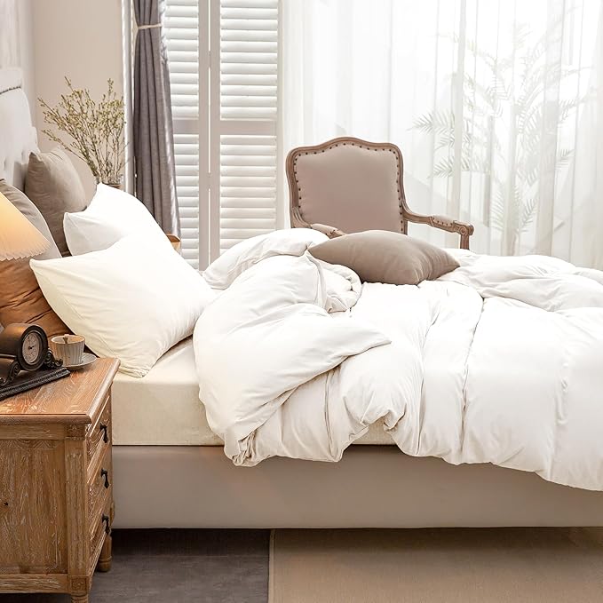 PURE ERA Jersey Knit Duvet Cover Set 100% T-Shirt Cotton Super Soft Comfy 3pc Bedding Set with Zipper Closure (Solid Bright White, Oversized Queen)