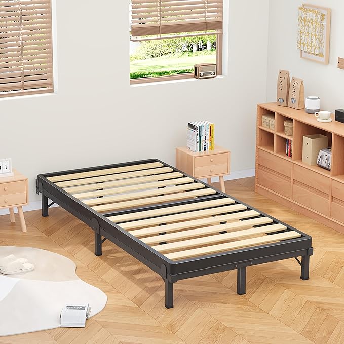 MAF Metal Bed Frame Twin 8 Inches, 9-Legs Support Bed Base, Twin Bed Frame for Box Spring and Mattress, Basics Bed Frame Headboard Attachable Tool-Free Easy Assembly, Black