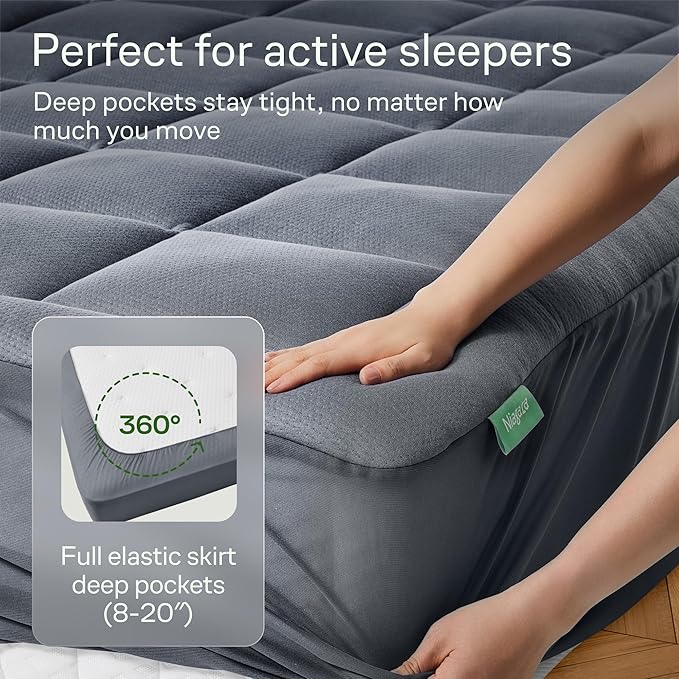 Niagara Sleep Solution Ultra Soft California King Size Mattress Topper - Rayon Derived from Bamboo Pillow Top Mattress Pad for Back Pain Relief - Naturally Cooling for Hot Sleepers, Gray