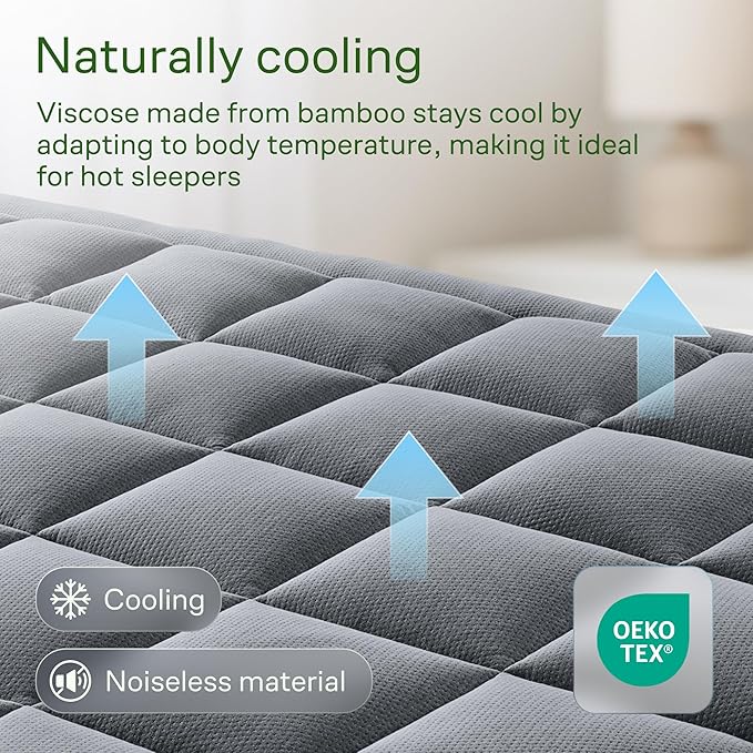 Niagara Sleep Solution Ultra Soft King Size Mattress Topper - Rayon Derived from Bamboo Pillow Top Mattress Pad for Back Pain Relief - Naturally Cooling for Hot Sleepers, Gray