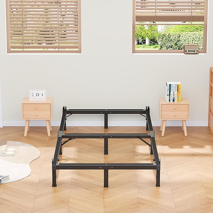 MAF Metal Bed Frame Twin XL 8 Inches, 9-Legs Support Bed Base, Twin XL Bed Frame for Box Spring and Mattress, Basics Bed Frame Headboard Attachable Tool-Free Easy Assembly, Black