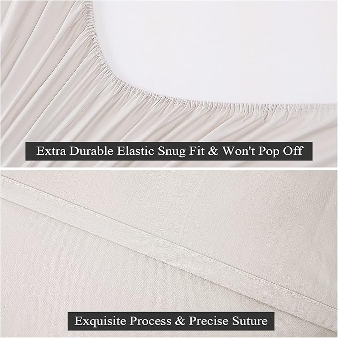2-Pack Pure Cotton Fitted Sheet Twin Size, 600 Thread Count 16" Deep Pocket Egyptian Cotton Fitted Sheet (2pcs, Twin, Light Beige)