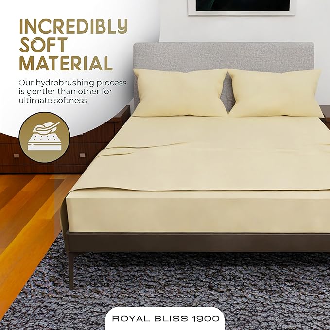 Royal Bliss King Size Sheets Set - 4 Piece Bedding - Wrinkle Free, Deep Pocket Sheets, King Bedding (Tan)