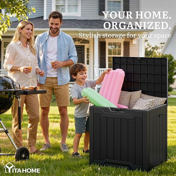 YITAHOME 31 Gallon Deck Boxes Set of 4, Lockable Outdoor Storage Bins for Patio Cushions, Garden Tools, Weather-Resistant Resin Storage Solution, Black