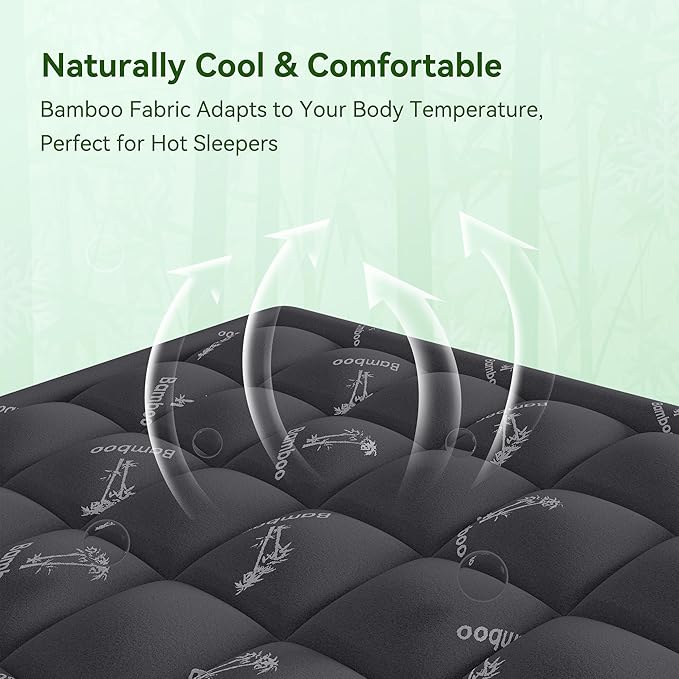 Anluoer Memory Foam Mattress Topper California King, Rayon Derived from Bamboo Pillow Top Mattress Topper for Hot Sleepers,Cooling Mattress Pad with 8-21" Deep Pocket, 72x84 Inches, Dark Grey