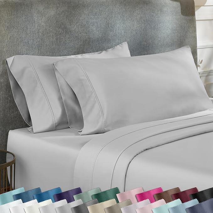 California Design Den King Size Pillowcase Set - 400 Thread Count, 100% Cotton Sateen, Set of 2 Pillow Covers, Soft and Breathable - Light Grey