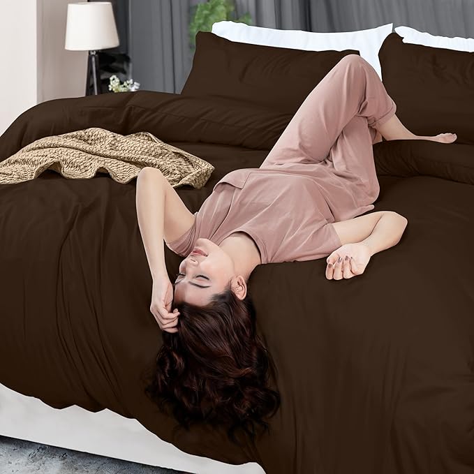 Utopia Bedding Duvet Cover Queen Size - 3 Piece with Zipper Closure - 1 Comforter Cover 90X90 Inches & 2 Pillow Shams 20X26 Inches (Brown) Comforter Not Included