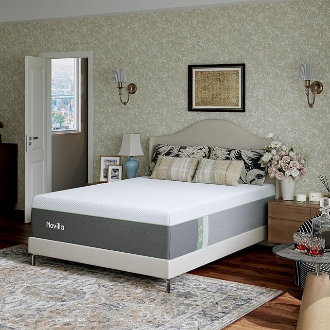 Novilla Bliss Green Tea Full Mattress, 12 Inch Gel Full Size Memory Foam Mattress in a Box for Hot Sleepers with Nylon Cover, Cool Comfort & Back Pain Relief & Motion Isolating with Certified Foams