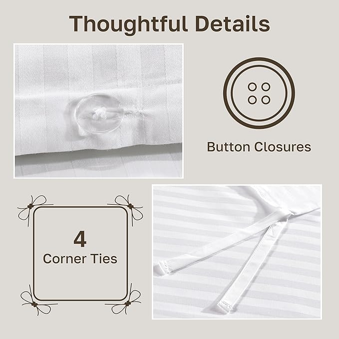 California Design Den Twin XL/Twin Duvet Cover Cotton Only - Premium 400 Thread Count, Natural 100% Cotton Duvet Cover Only, Soft Sateen Weave, Button Closure and Corner Ties - Striped White