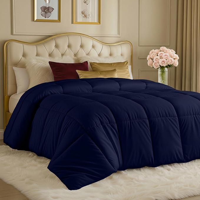Utopia Bedding Comforters Queen Size, All Season Duvet Insert, Down Alternative Box Stitched Bed Comforter with Corner Tabs, Machine Washable (Navy)