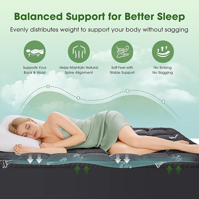 Mattress Pad King Size, Cooling Pillow Top Mattress Topper, Ultra Soft Viscose from Bamboo, Breathable for Hot Sleepers, Deep Pocket 8"-20", Black