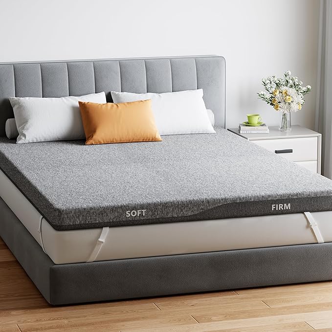 PERLECARE Half Soft & Half Firm Dual Firmness Mattress Topper Full Size Bed, 3 Inch Full Bed Topper, Premium Soft & Firm Supportive for Pressure Relief, Non-Slip & Removable, CertiPUR-US Certified
