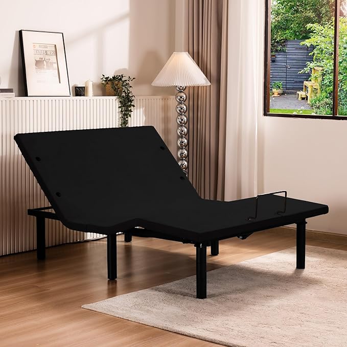 Fromann Adjustable Electric Full Bed Base Frame with Massage,USB Type-C Ports, Zero Gravity, Under Bed Led Lighting and Three Leg Height (Black)