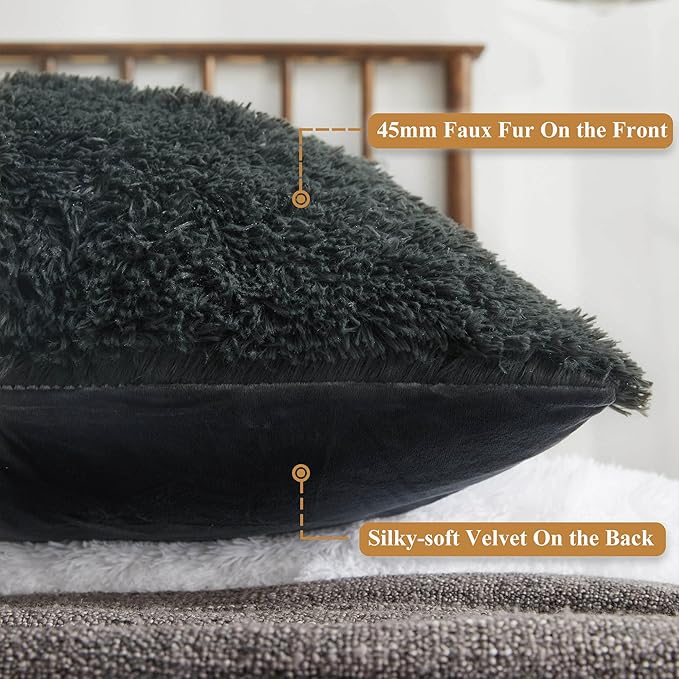 XeGe Luxury Shaggy Faux Fur Body Pillow Cover, Fluffy Bed Pillow Case with Zipper Closure, Soft Decorative Plush Long Pillow Sham, Fuzzy Hug Pillow for Home Bedroom Pregnant Women 20"x54" Dark Gray