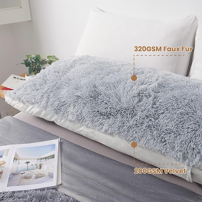 MEGO Shaggy Plush Body Pillow Cover, Faux Fur Fluffy Body Pillowcase, 20x54 Boho Fuzzy Full Body Pillow Case, Furry Long Big Throw Pillow Sham with Zipper for Home Bedding Couch Living Room Light Grey