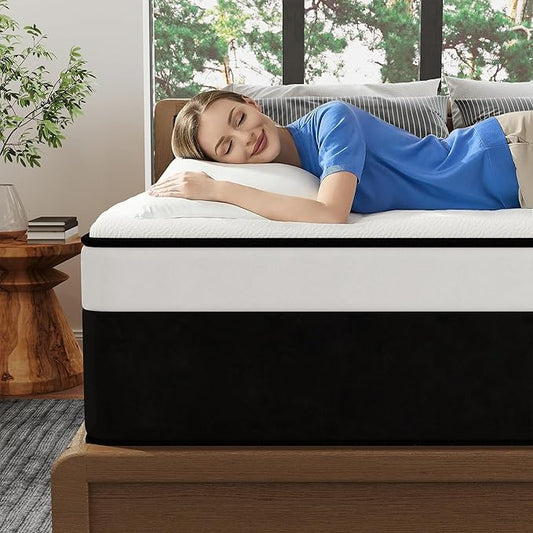 King Mattress, 12 Inch King Hybrid Mattress in a Box with Memory Foam, Medium Firm, Euro Top, Reinforced Edge Support, Pressure Relief & Motion Isolation, CertiPUR-US Certified