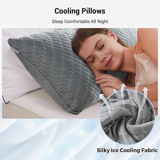 puredown® Pillows Standard Size Set of 2, Shredded Memory Foam Pillows, Cooling Pillow for Sleeping, Bed Pillows Standard Size with Adjustable Foam for Side, Back and Stomach Sleepers, Grey
