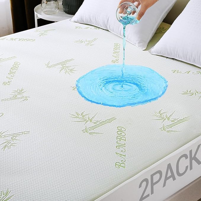 MUXHOMO 2 Pack Queen Mattress Protector, 100% Waterproof Mattress Cover Queen Size Bed, Cooling and Breathable Bed Pad Cover, Deep Pocket 8"-21"