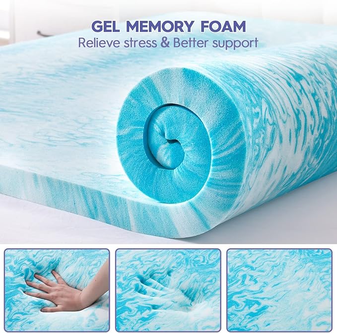 ABENE Queen Dual Layer 3 Inch Memory Foam Mattress Topper, 2 Inch Gel Memory Foam Plus 1 Inch Down Alternative Pillowtop Mattress Pad Cover, Soft Black Bed Topper Support for Pressure Relief