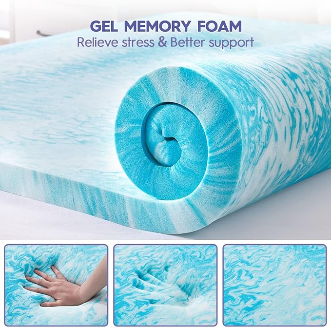 ABENE 3 Inch Dual Layer Memory Foam Mattress Topper Twin, 2 Inch Memory Foam Plus 1 Inch Down Alternative Pillowtop Mattress Pad, with Bedside Pocket, Support for Back Pain (Twin, Gray)